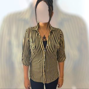 S Line black label stripe print button down blouse